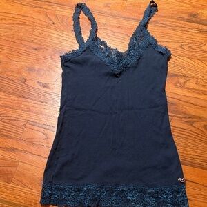 Holister Lace Trim Navy Blue Tank Top size S